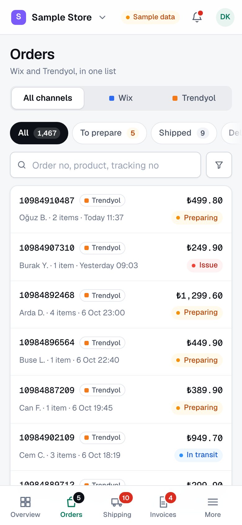 Order list