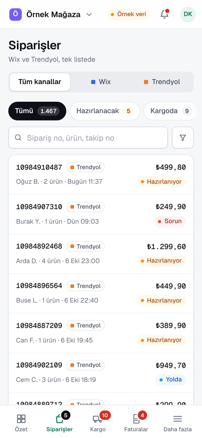 Sipariş listesi